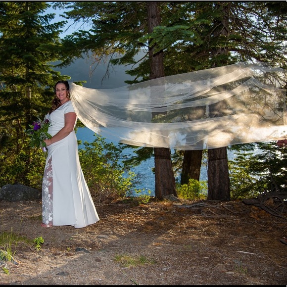 Scattered Pearl Embellished Chapel Length Train